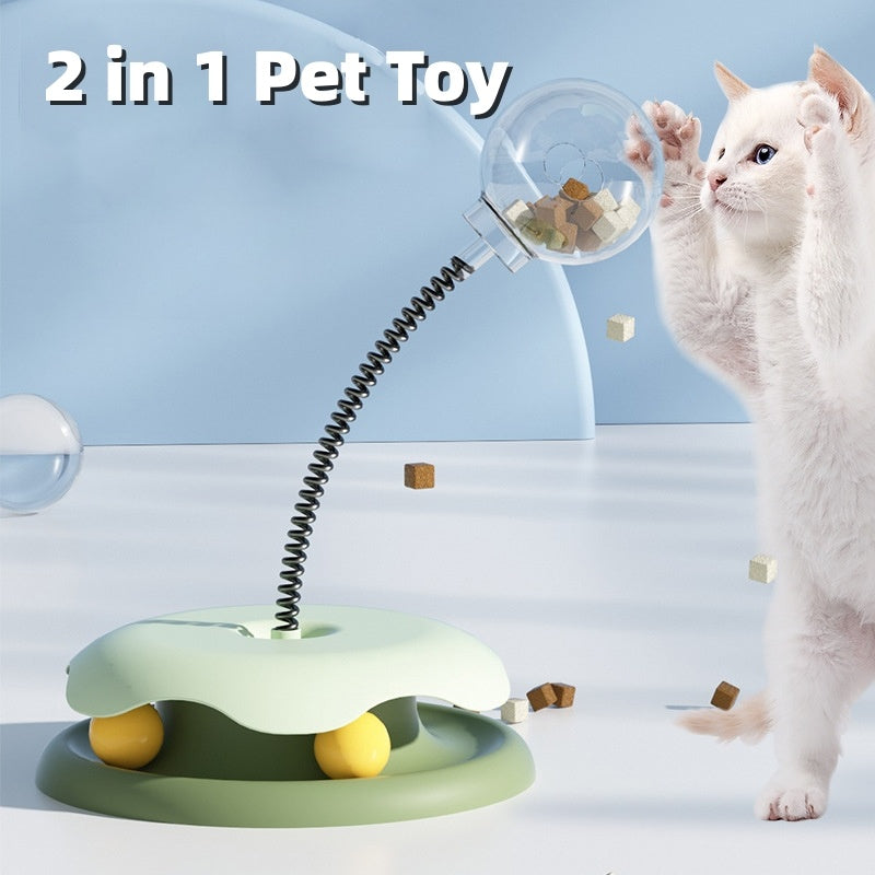 FooCat Leakaged 2 In 1 Toys Turntable Ball Toys Kitten Funny Cat Training Spring Ball Cat Supplies Pet Products
