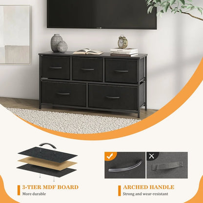 5 Drawer Dresser Storage Chest with Metal Frame Bedroom Nursery Closet Foldable Drawers Easy Clean and Durable