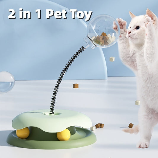 FooCat Leakaged 2 In 1 Toys Turntable Ball Toys Kitten Funny Cat Training Spring Ball Cat Supplies Pet Products