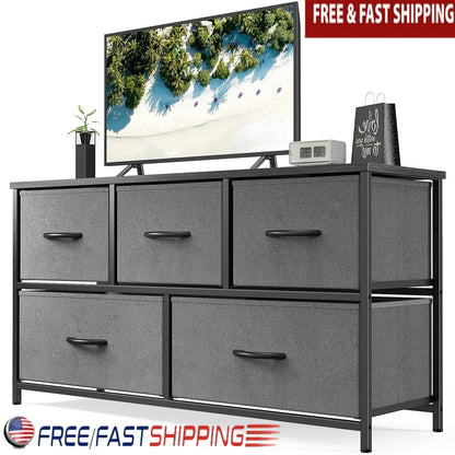 5 Drawer Dresser Storage Chest with Metal Frame Bedroom Nursery Closet Foldable Drawers Easy Clean and Durable
