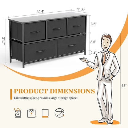 5 Drawer Dresser Storage Chest with Metal Frame Bedroom Nursery Closet Foldable Drawers Easy Clean and Durable