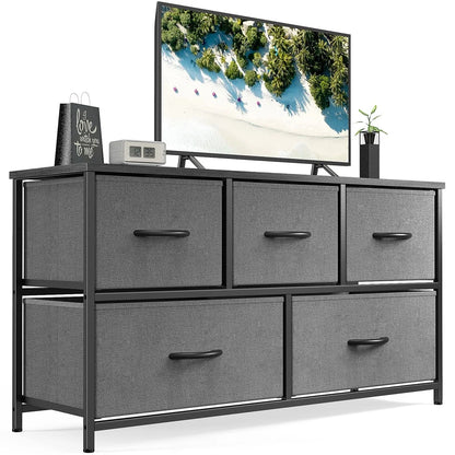 5 Drawer Dresser Storage Chest with Metal Frame Bedroom Nursery Closet Foldable Drawers Easy Clean and Durable