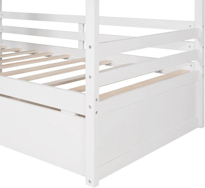 House Bed Twin Bed With Drawers, Wooden Daybed With Storage Drawers, For Kids Teens Girls Boys ( White )