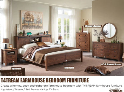 Farmhouse 5 Drawers Dresser Chests for Bedroom, Wood Rustic Tall Chset of Drawers,Dressers Organizer for Bedroom, Living Room